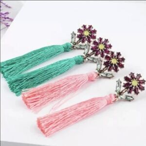 🌸 2 Crystal Flower Tassel Earrings New
